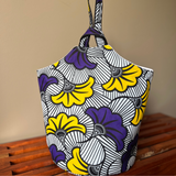 knitting project Tote bag with purple and yellow floral pattern