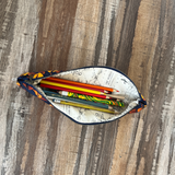 navy batik leaves pencil case