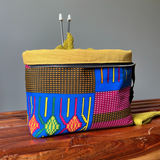 blue yellow pink project bag