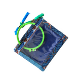 blue embroidery project bag