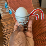 beaded wire chicken egg holder red and blue