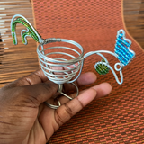 beaded wire chicken egg holder in hand
