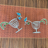 set of two blue green beaded wire chicken egg holder