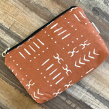 tan mudcloth print zipper pouch