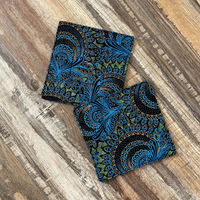 black teal african fabric coasters