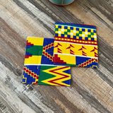 blue yellow red kente fabric coasters