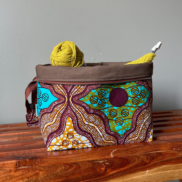 brown teal project bag