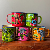 colorful african painted enamel mugs