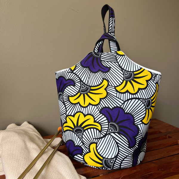 Colorful floral-patterned knitting tote bag