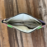 inside green kente reusable cutlery pouch