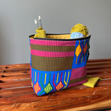 pink yellow knitting project bag