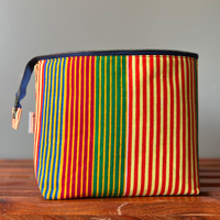 red yellow striped project bag for knitting