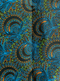 green and black and teal peacock fabric