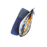 inside blue shweshwe long zipper pouch