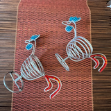 set of two red and blue beaded wire chicken egg holder