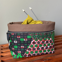 green brown project bag for knitting