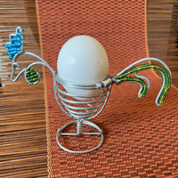 blue green beaded wire chicken egg holder
