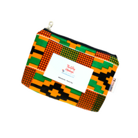 kente pouch bag with card to show size