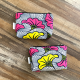 pink and yellow flower pouches