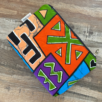 colorful pouch on wood background