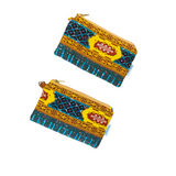 teal and yellow small coin pouches
